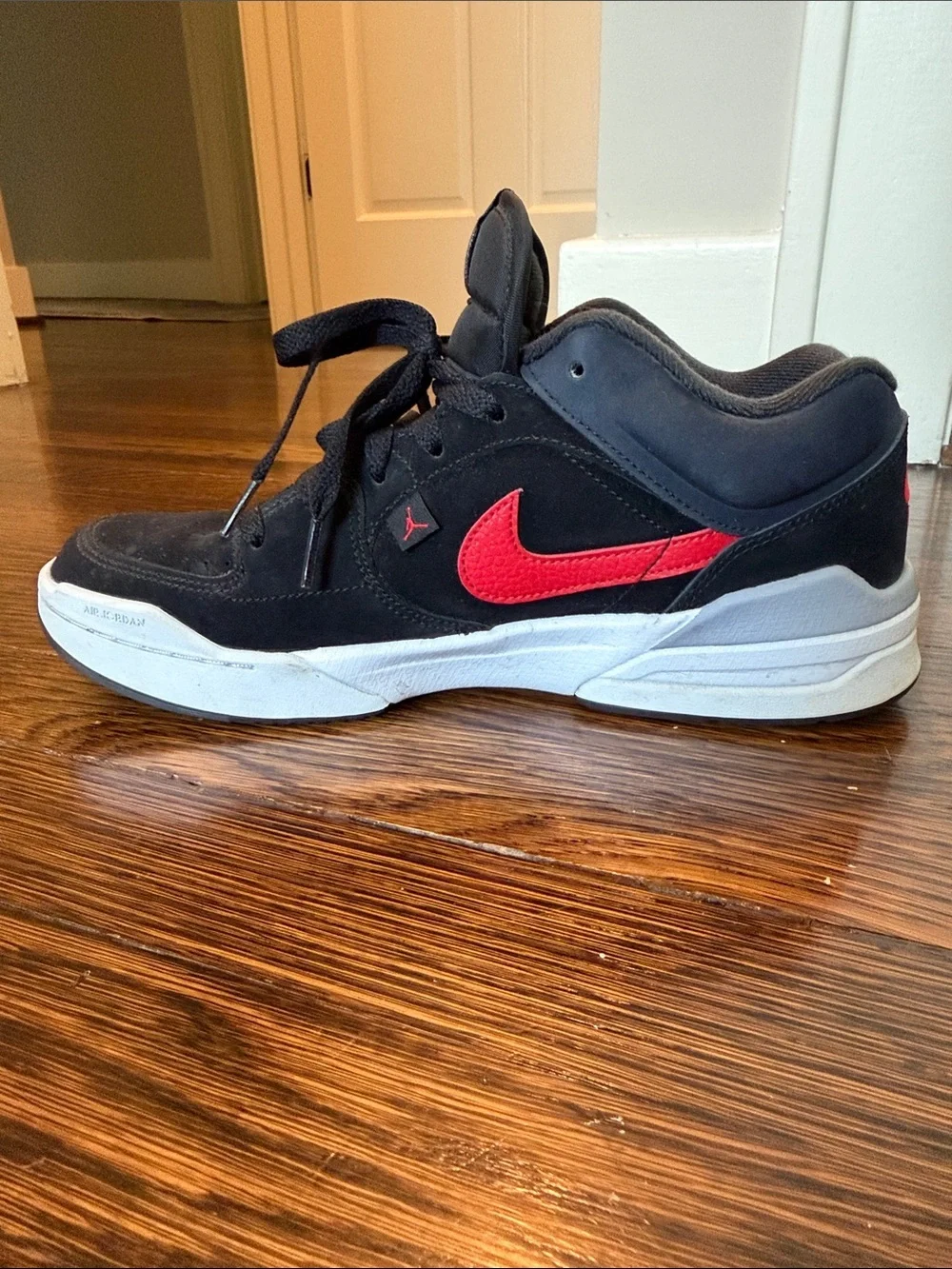 Nike Jordan Stadium 90 Sneakers with Red Swoosh and Upper Black Suede